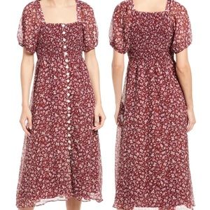Madewell Lucie Smocked Button-Front Midi Dress - Size M